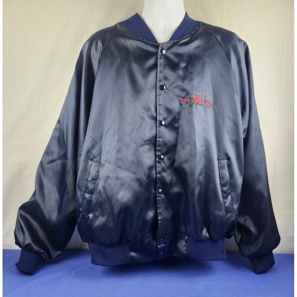 Vintage‎ Hartwell Sports Satin Bomber Jacket XXL USS Valley Forge 80s-90s